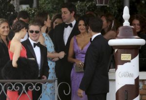 Matt Damon Luciana Barroso Emily Blunt John Krasinski - guests at George Clooney and Amal Alamuddin wedding.jpg